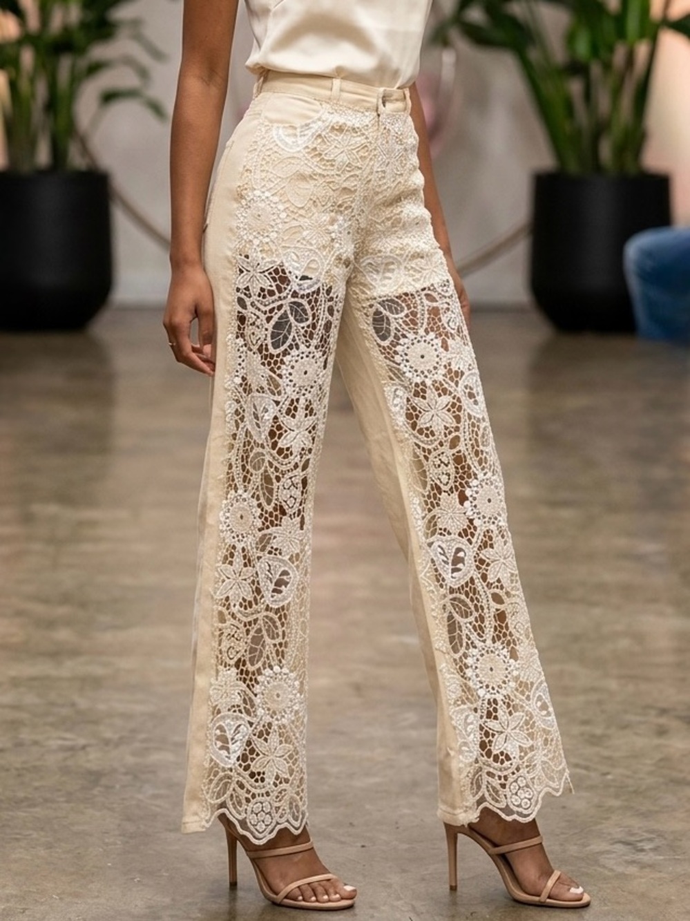 MUY MUY LACE OVERLAY WIDE LEG PANTS size S